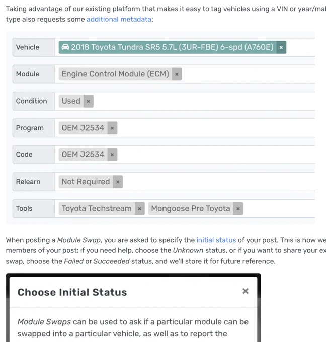 Module Swap Vehicle Database 