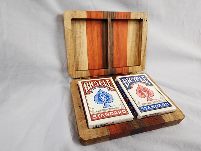 Wood box holder for 2 decks of cards