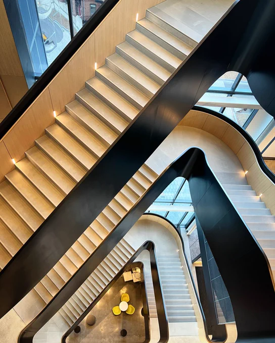 Photo: The butterfly staircase inside Boston University’s Center for Computing & Data Sciences.