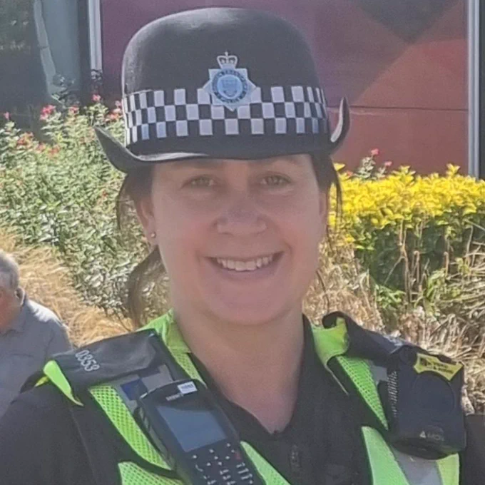 Lisa Scott-Savage, one of the most recent volunteers to be elected as a Fed Rep by her peers. Lisa is pictured in her uniform which comprises a black wicked top and high vis vest with her radio and bodyworn camera attached to the front.