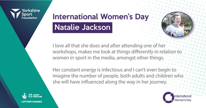I love all that she does and after attending one of her workshops, makes me look at things differently in relation to women in sport in the media, amongst other things
 
Her constant energy is infectious and I can’t even begin to imagine the number of people, both adults and children who she will have influenced along the way in her journey.