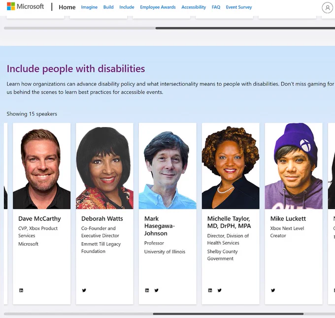 A screenshot of a few speakers at the Ability Summit. The right photo is of Mike as an Xbox Next Level Creator