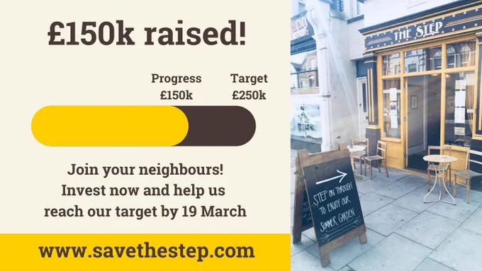 We've raised £150,000 of our £250,000 target. Join your neighbours! Invest now and help us reach our target by 19 March. www.savethestep.com.