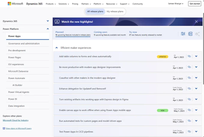 Screenshot of app at https://aka.ms/ReleasePlanner