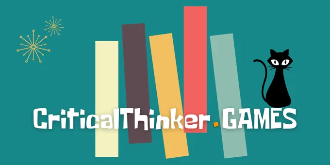 CriticalThinker.games website. Critical Thinking cat sits on the URL.