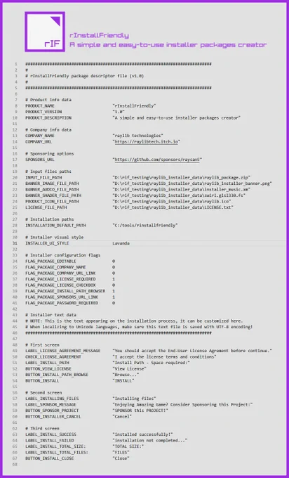 rInstallFriendly tool .rif file format for installer package configuration.