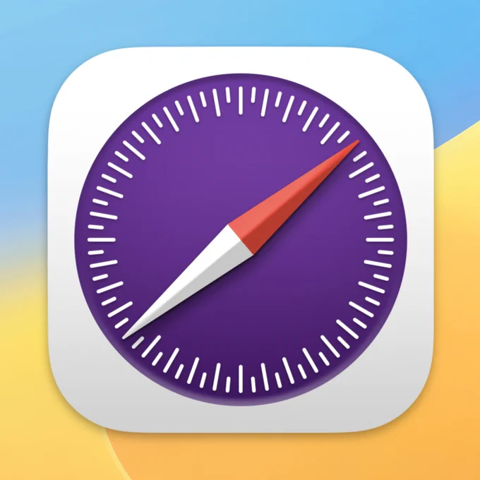 Safari Technology Preview app icon on macOS Ventura featuring a red and white compass needle over a purple background with white radial marks.