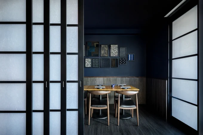 Japanese-inspired restaurant showing dining table