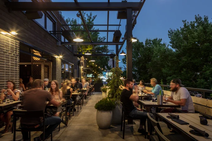 Restaurant diners outside on a patio