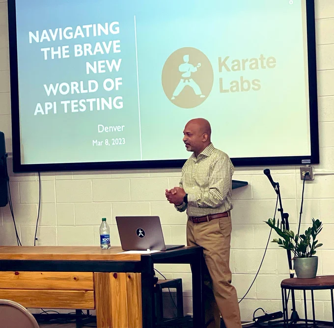 Photo of Peter from Karate Labs presenting at API Denver Meetup at Code Talent