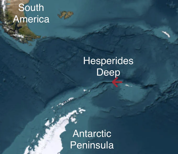 A map showing the location of the Hesperides Deep