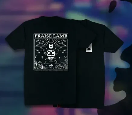 An image of the Cult of the Lamb Black graphic t-shirt that you could win.