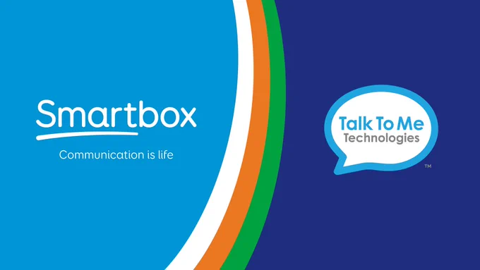 Smartbox and Talk To Me Technologies are joining forces. The image show the Smartbox logo with the strapline 'Communication is life' and the Talk To Me Technologies logo, side by side.