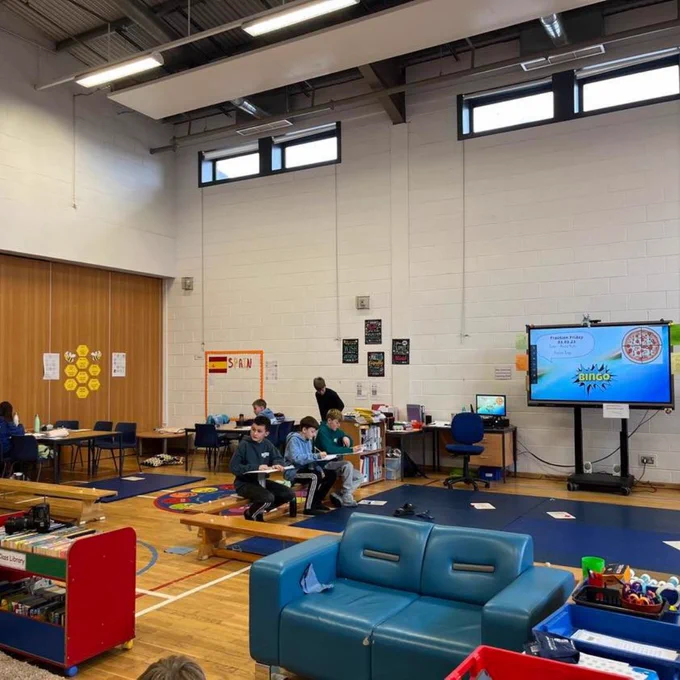 gym hall at Burnside PS which is now a classroom for P7s