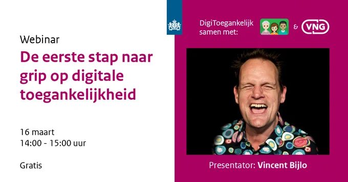 aankondiging webinar 'De eerste stap naar grip op digitale toegankelijkheid' op 16 maart om 14 uur