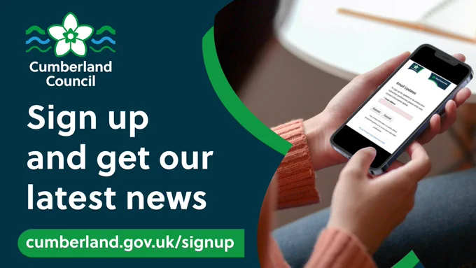 Image of a person looking at the email sign-up page on their phone and the words “Sign up and get our latest news” 