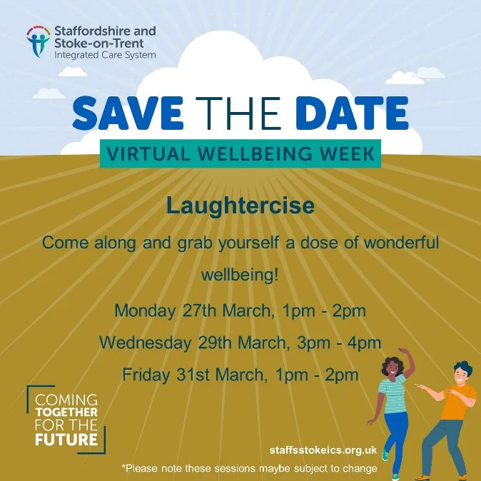 Graphic promoting the laughtercise sessions