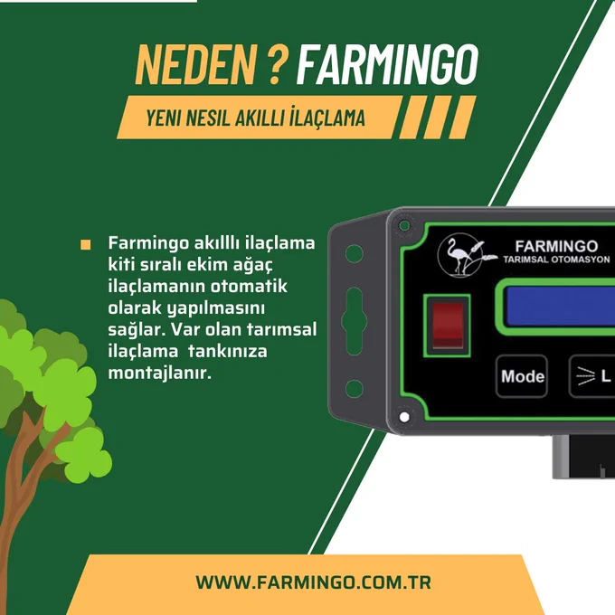 Farmingo ASM-540, otomatik bir ilaçlama kitidir. Bu kit, hem manüel hem de otonom ilaçlama yapabilir. Ayrıca, ağaçların konumlarını tespit edebilir ve ilaçlama miktarını dönüm başına kullanıcı tarafından belirlenen bir değer olarak girilebilir. Bu özellik, kullanıcıların daha iyi bir kontrol sağlamasını ve ilaçlama miktarlarını özelleştirmelerini mümkün kılar. Anlık dozajlama algoritması, ağaç başına düşecek ortalama ilaç miktarını hesaplayarak ilaçlama miktarını belirler. Bununla birlikte, ilaçlama deposuna bağlı olan bir basınç regülatörü, anlık hıza bağlı olarak kontrol edilir ve belirlenen hızda ilaç atılması için gereken basıncı hesaplar. Bu sayede, ilaçlama miktarı ve hızı gerçek zamanlı olarak kontrol edilerek daha hassas bir ilaçlama işlemi sağlanır.
