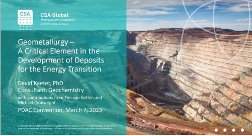 Geometallurgy - A critical element in the development of deposits for the energy transition
