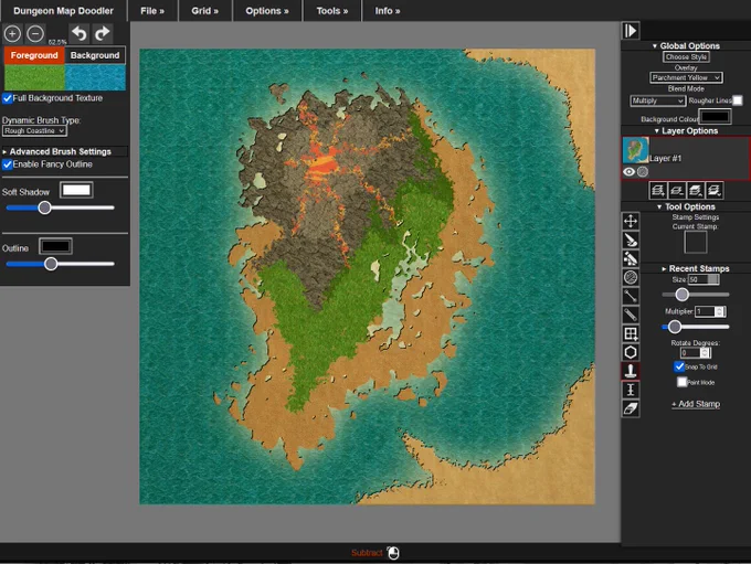 New beta release of Dungeon Map Doodler showing new world building capabilities