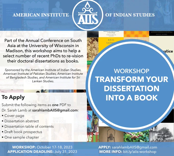 Dissertation to book workshop flyer. Full details at bit.ly/aiis-workshop
