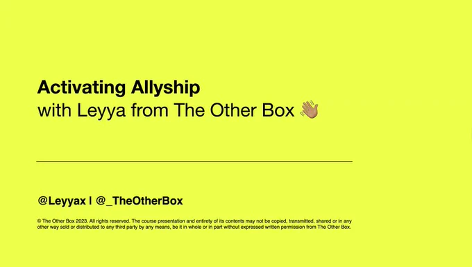 Image from InnovateHer's Community Learning Series, with the title- 'Activating Allyship' delivered by The Other Box. 