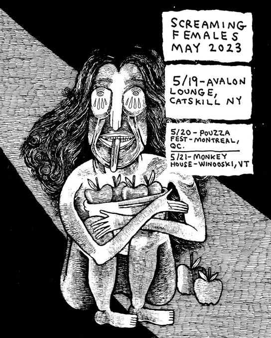 Screaming Females May 2023. 5/19 - Avalon Lounge - Catskill NY. 5/20 - Pouzza Fest - Montreal, QC. 5/21 - Monkey House - Winooski, VT.