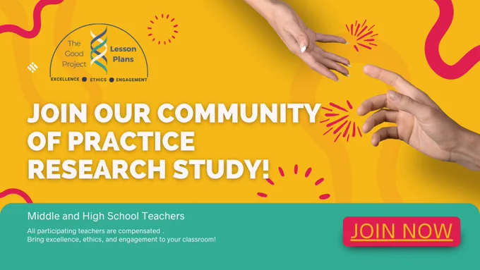 Image of two hands reaching towards each other. Text: Join our community of practice research study! Middle and High School Teachers.