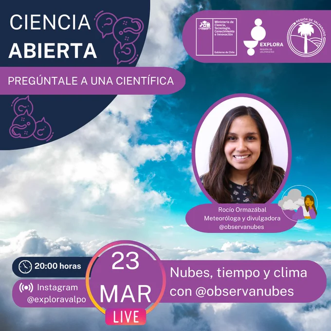 Conectémonos ahora vía IG en https://www.instagram.com/exploravalpo/ #CienciaAbierta #PregúntaleAUnaCientífica #Meteorología