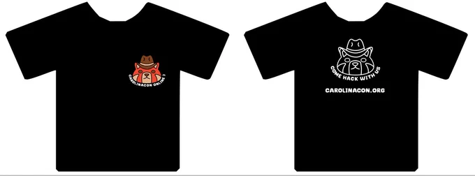 A T-Shirt Mock Up for CarolinaCon Online 3. It's a Black Shirt with a Cowboy Cat on it