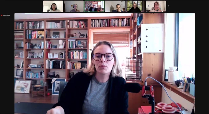 Abby Covert speaking on zoom