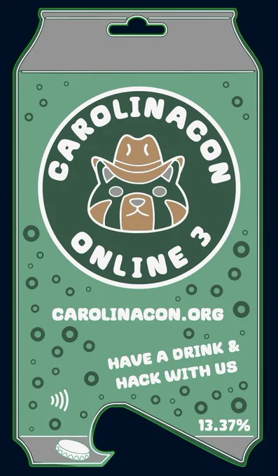 A CAD rendering of the badge for CarolinaCon. This year it looks like a beer can with a working bottle opener on the bottom.