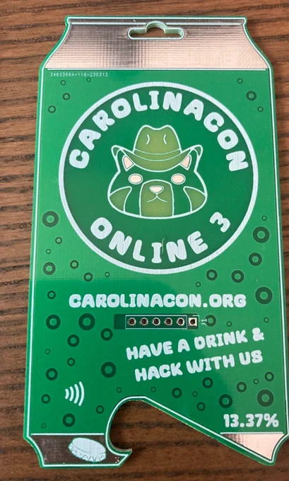 A photo of a green PCB that looks like a beer can!