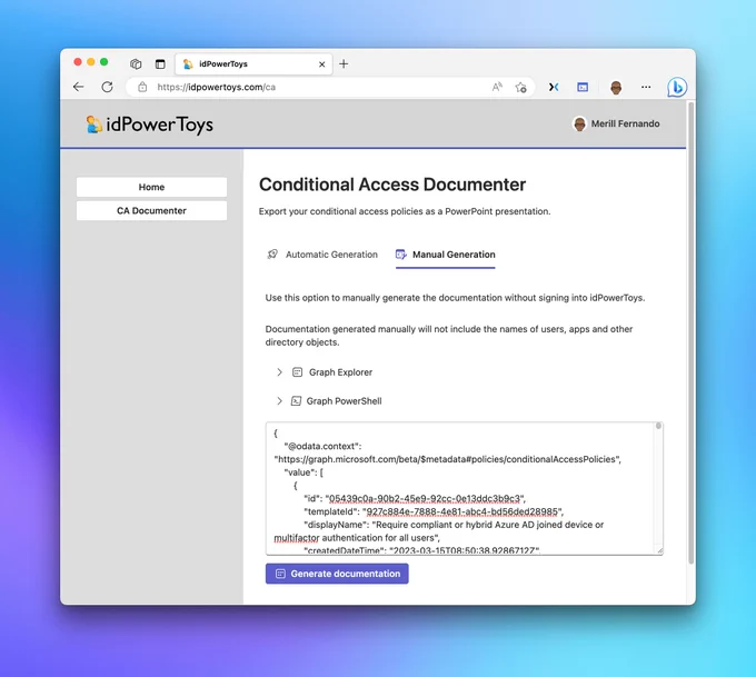 Screenshot of idPowerToys with manual generation available.