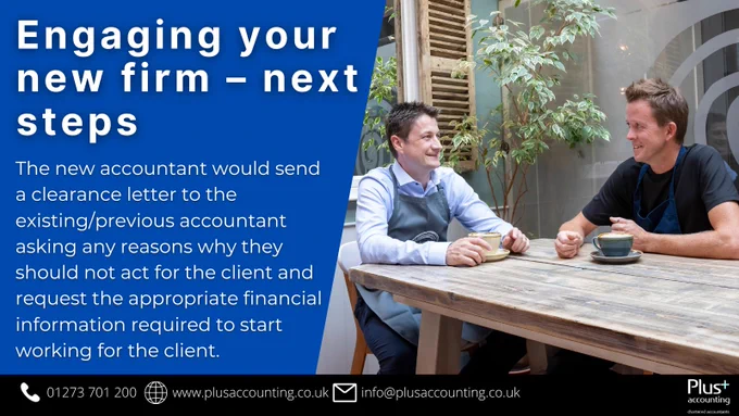 A graphic that outlines the next steps for engaging with your new firm of accountants. 