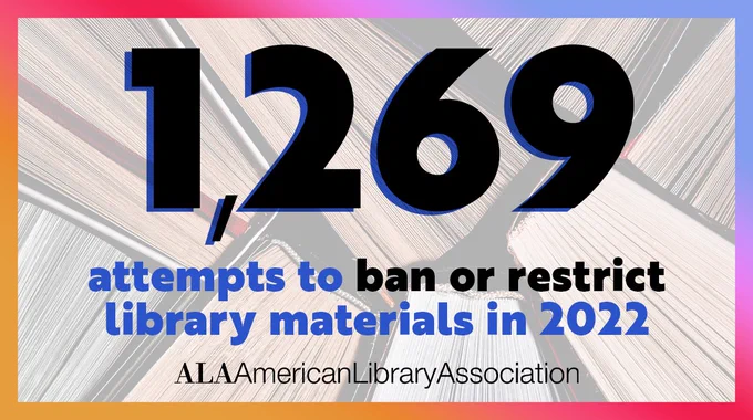1,269 attempts to ban or restrict library materials in 2022. American Library Association