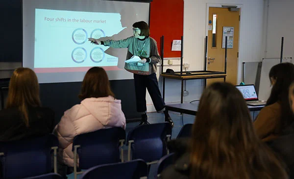 Green Jobs and Green Skills Talk -
FE Sussex’s Education for Sustainable Development Manager Jane Dickson shared her knowledge with students informing them that ‘Green jobs will not be niche. It is anticipated that sustainability and climate change will touch every career.’ (Quote taken from the Dept for Education Sustainability and Climate Change Strategy 2022). The government has set ambitions for Net Zero greenhouse gas emissions by 2050 and to support two million green jobs in the UK by 2030. ‘Green jobs’ are not just about wind turbines and electric vehicles, it’s about a broader shift to ‘#green skills’ in every job and how we look at work itself. Students received advice on planning future steps in education and #careers