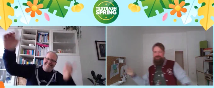 Two men on video stream dancing
