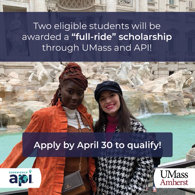 Poster with two students advertising for full-ride scholarships