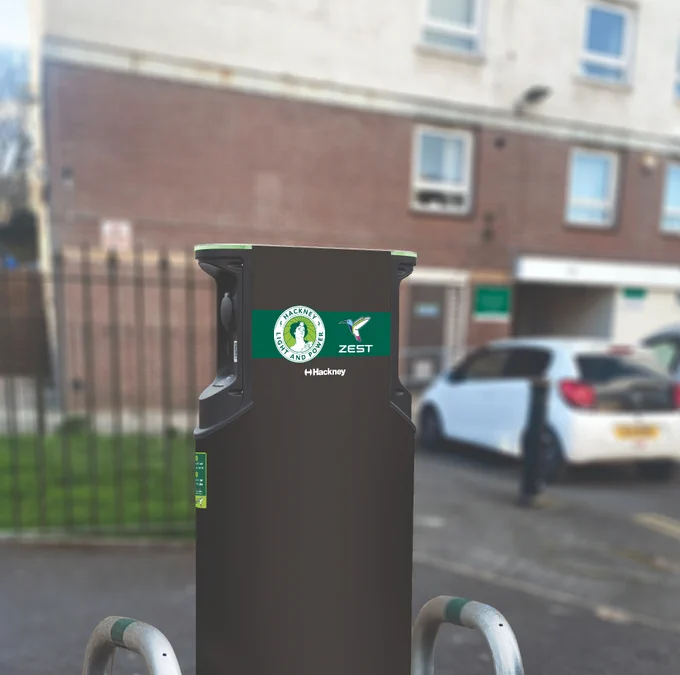 An example of an on-street fast charging point, which will be located in parking bays. 