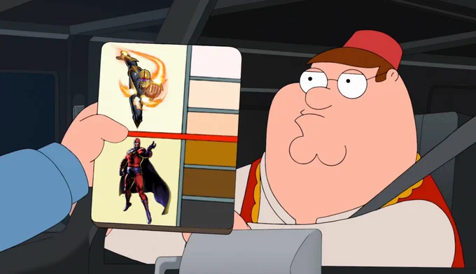 Color swatch with lighter colors saying you should play Nova, and darker colors saying you should play Magneto.