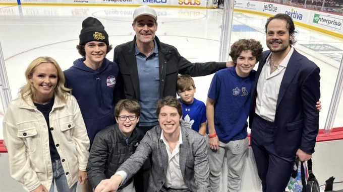 Christina and Patrick Marleau with their four sons as well as their other two sons, Mitch and Auston.
