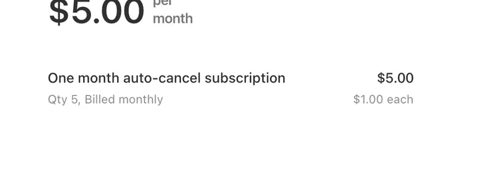 Subscriptions are listed as "one month auto-cancel subscription" in the sidebar