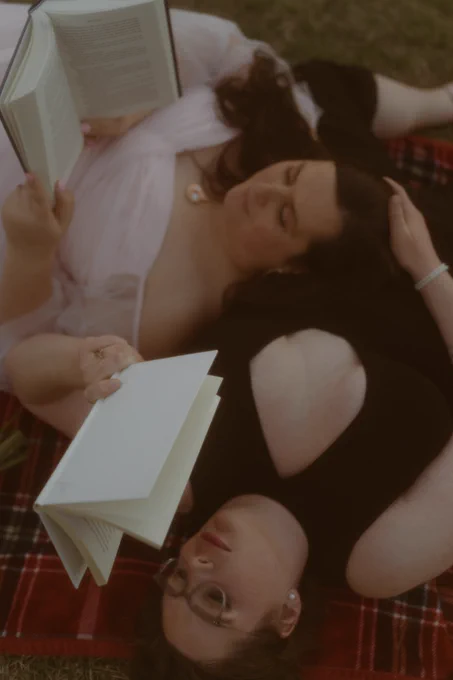 Evie & Alex read books, Engagement Photo, Photo Credit: Jordan Wheeler