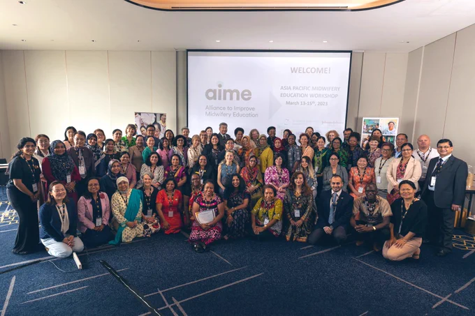 Group photo of midwifery educators, representatives from midwifery association and Midwifery/Maternal Health focal points from UNFPA Country Offices across the Asia Pacific region. In addition, we also have partners joining us from the WHO, ICM, UNICEF, Jhpiego, Liverpool School of Tropical Medicine, Burnet Institute, Maternity Foundation, World Continuing Education Alliance and Laerdal Global Health as well as donors.