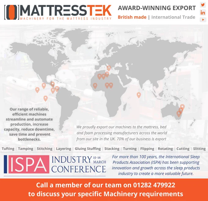 An orange and grey branded graphic to mark the Industry conference of ISPA - the International Sleep Product Association taking place in Florida on 15-16 March.