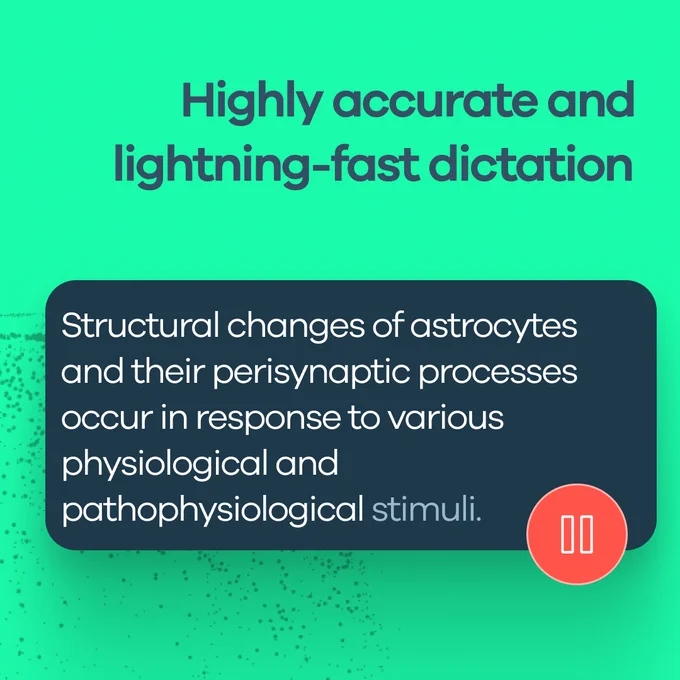 A bright green background with the text: Highly accurate and lightening-fast dictation accompanied with a graphic of TalkType dictation.
