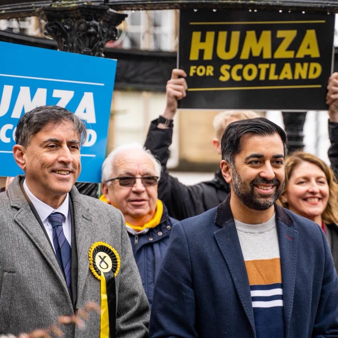 Humza Yousaf with Ashan Khan, SNP by-election candidate.