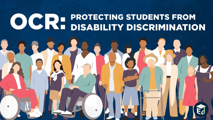 Illustration of a group of people with text: "OCR: Protecting Students From Disability Discrimination"
