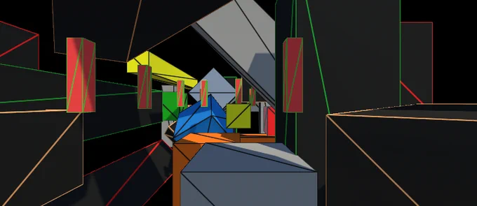 3d primitives in solid wireframe of various colour